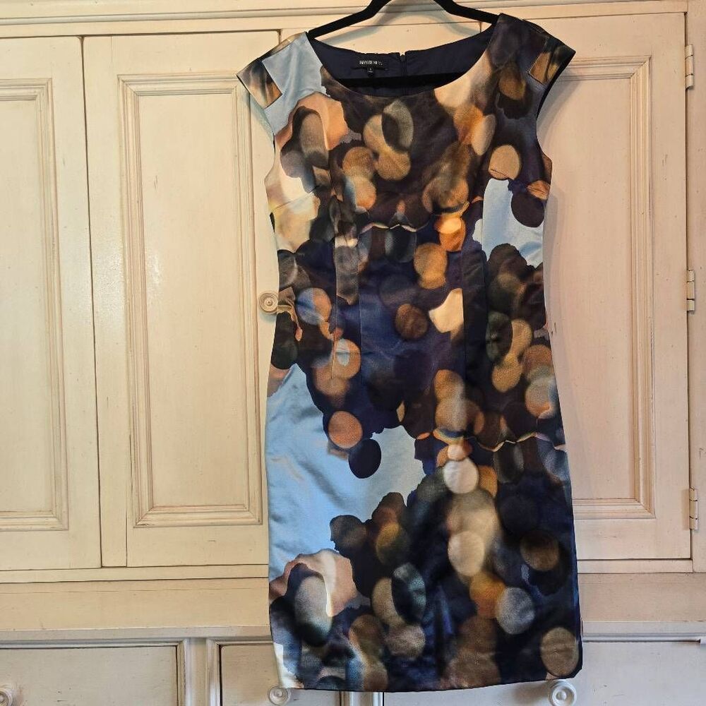 Lafayette 148 New York Aquatic Josette Watecolor Blue Copper Sheath Dress 8
